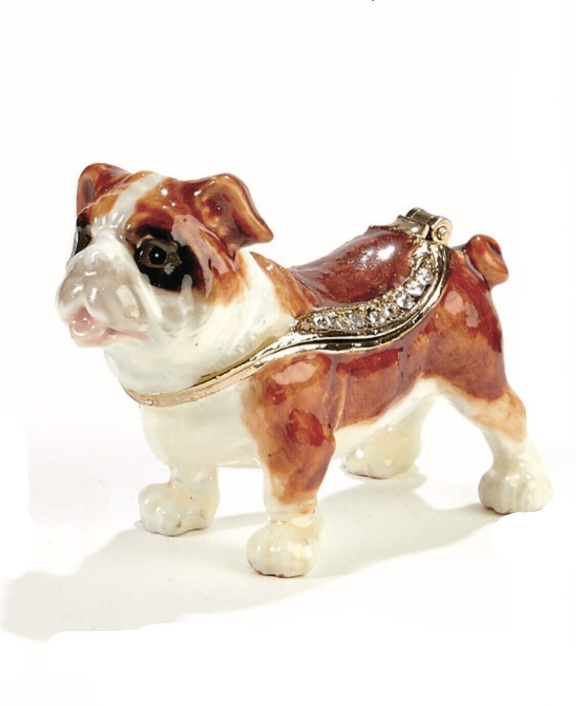 Small Mini Bulldog Trinket Box, hinged, jeweled & enamel, NIB  Cutie