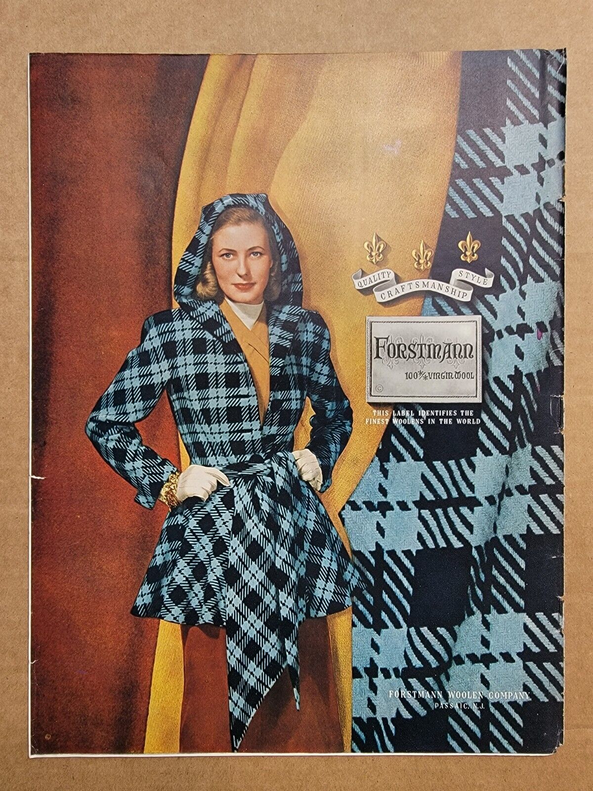 NOSTALGIC Print Ad Advertisement 1946 Forstmann Plaid Buffalo Check Coat Women\'s