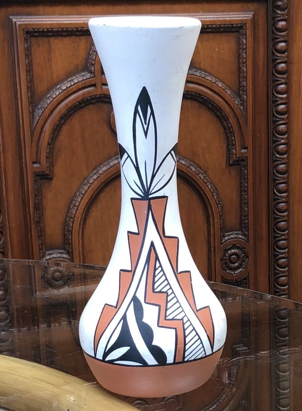 Native American Pottery Santa Clara Red Polychrome Vase 9 1/4 inches tall