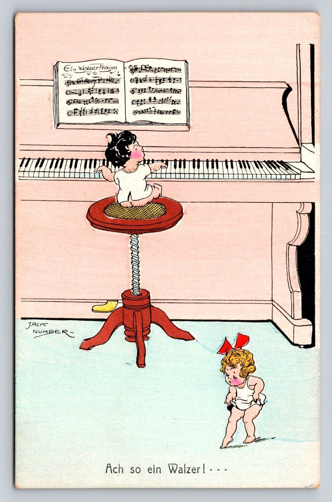 Antique German PC Jack Number Ach so ein Walzer Babies Play Piano Dance Waltz