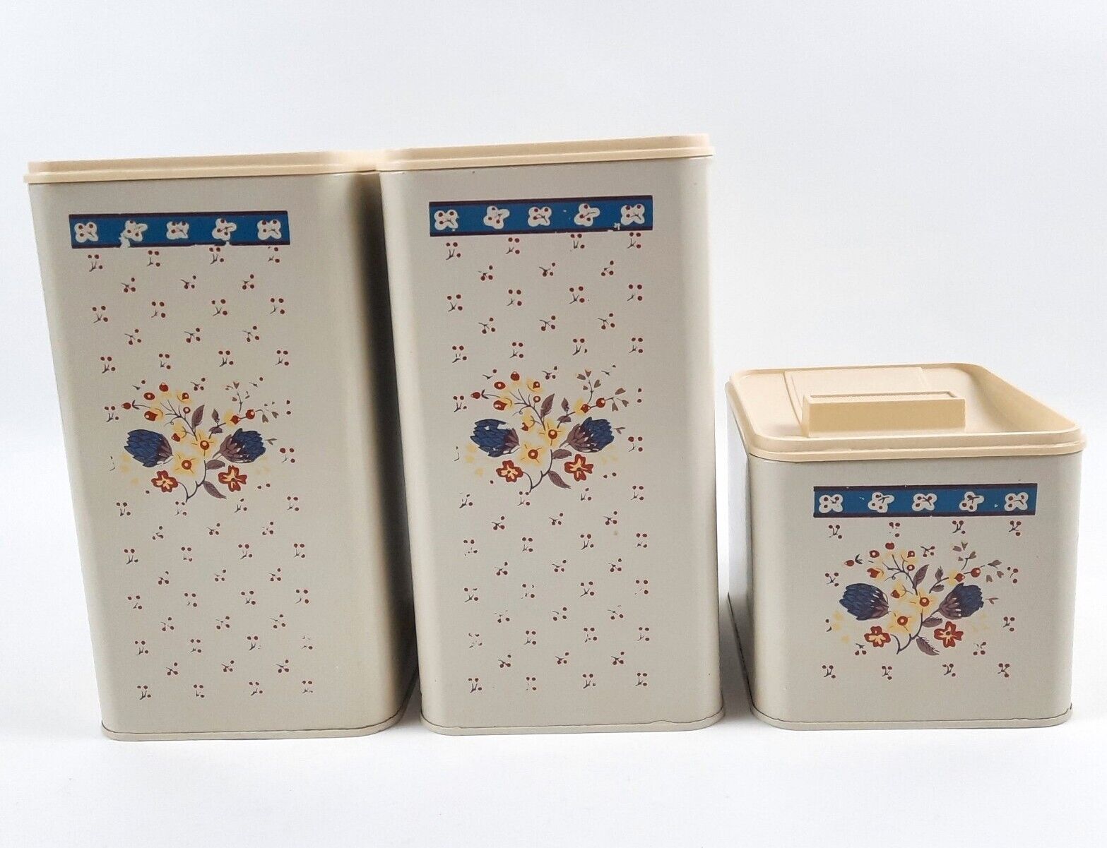 Vintage Ekco Canisters Canada Metal MCM Kitchen Tin Storage Container Set of 3