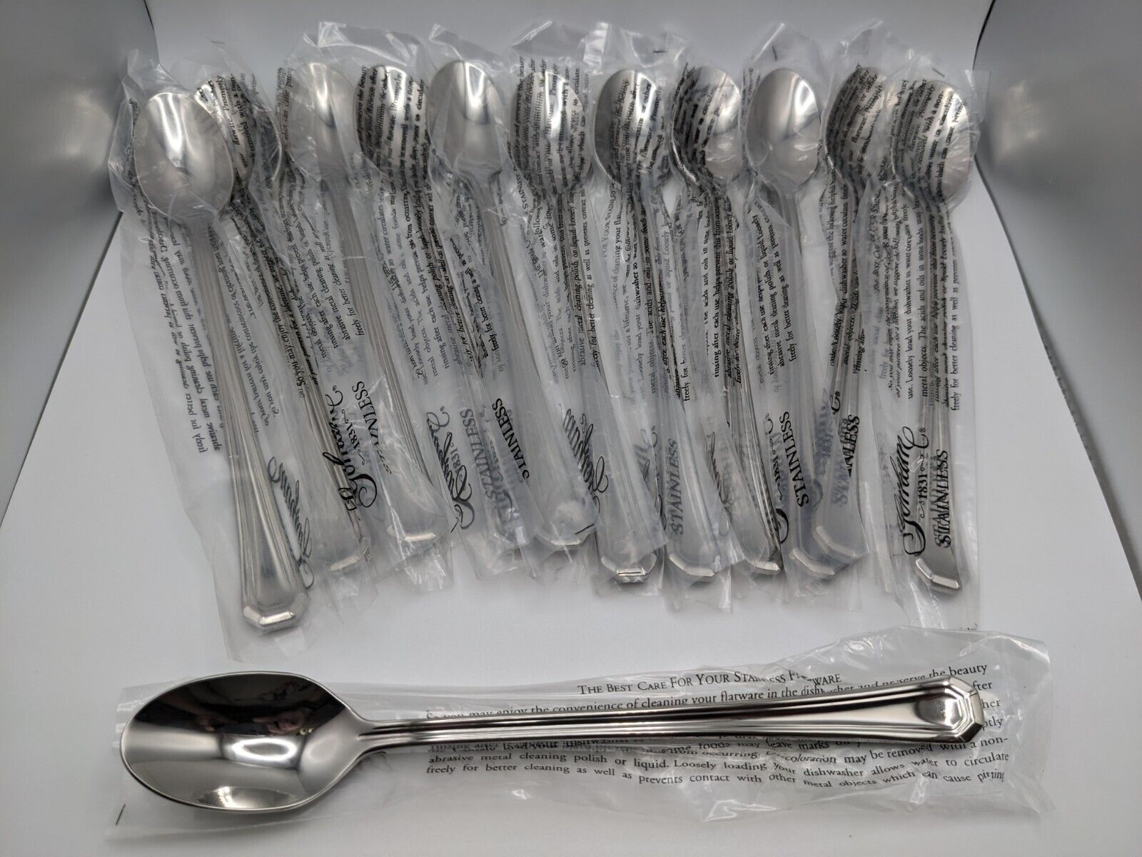 (12) New Gorham 1831 FAIRVIEW 18/8 Stainless ICED TEA SPOONS 7.5