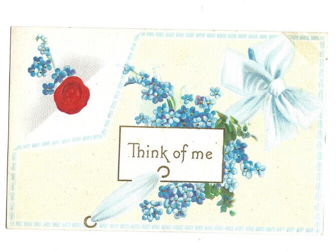 c.1910s Think Of Me Blue Flowers Letter Floral Embossed Postcard UNPOSTED
