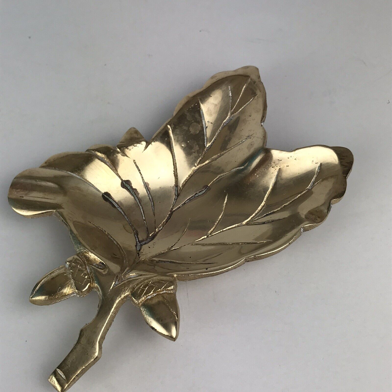 Vtg Brass Leaf Jewelry Tray Trinket Dish Cigarette Dish Mid Century