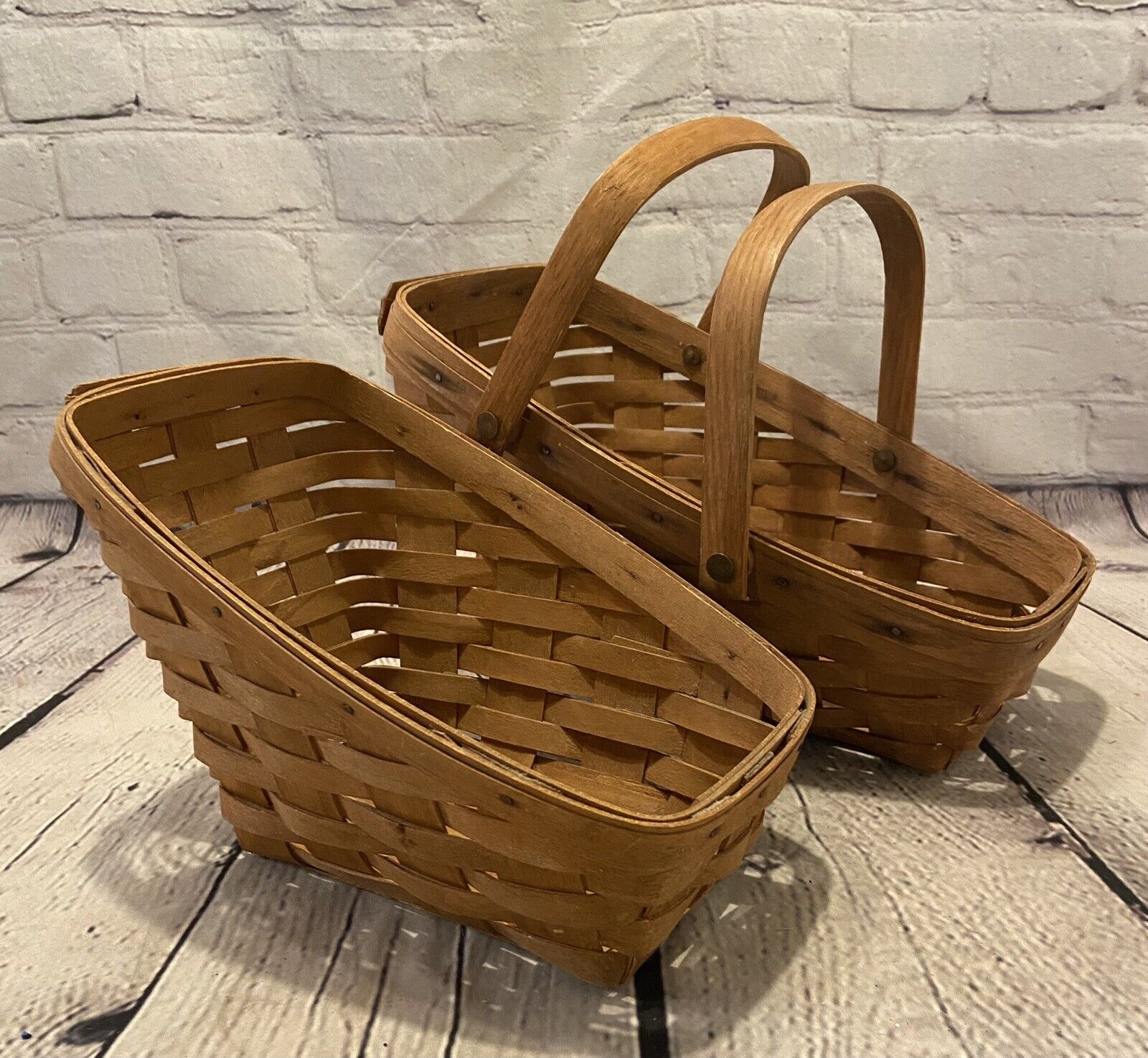 Longaberger Baskets Lot of 2 Angled Swing Handle