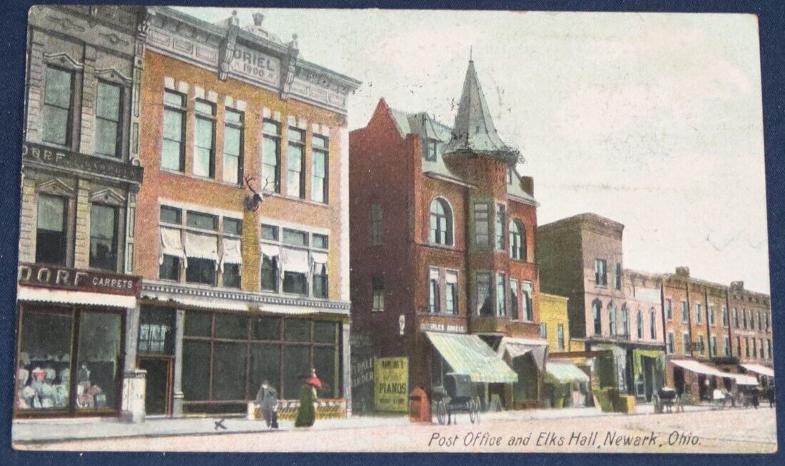 Post Office & Elks Hall, Newark, OH Postcard 1907