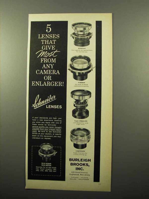 1963 Schneider Lenses Ad - Xenotar, Symmar, Componon
