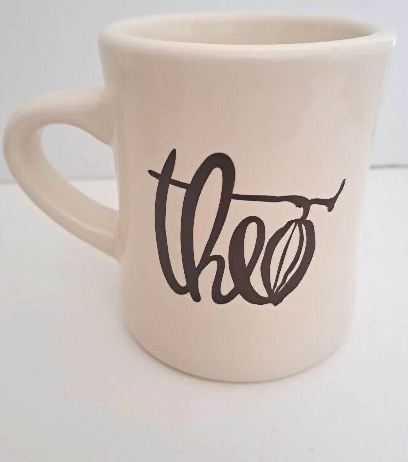Theo Coffee Mug Rare White Brown Bean Logo 10  oz