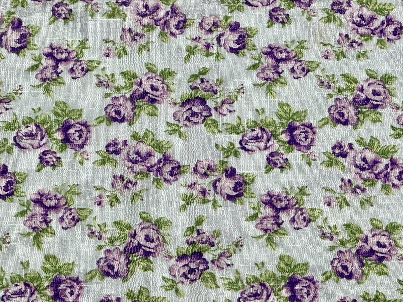 Vintage Cottagecore White & Purple Roses Rectangular Tablecloth 51” x 66”