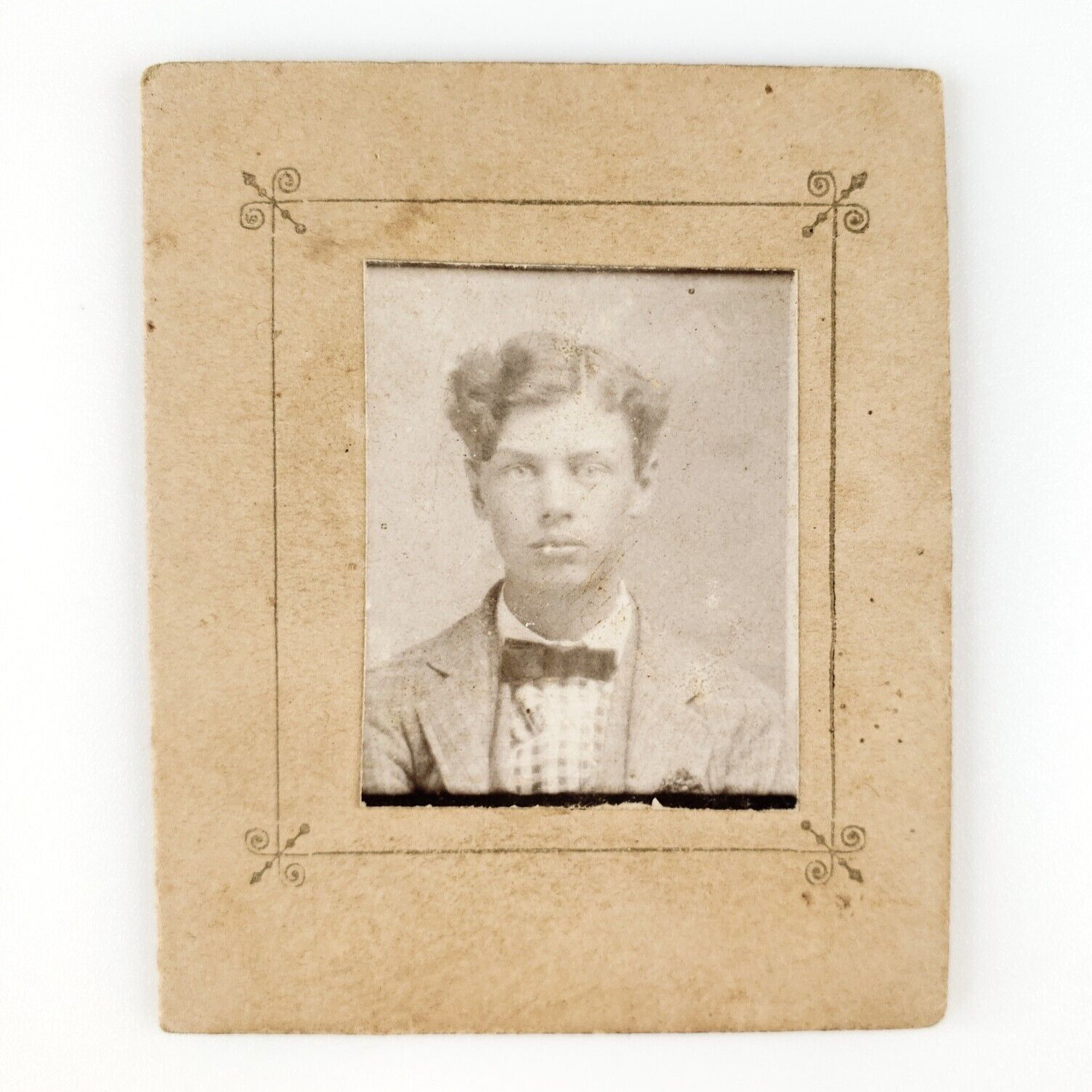 Adorable Named Young Man Photo c1892 Antique Small Card-Mounted Portrait D1790