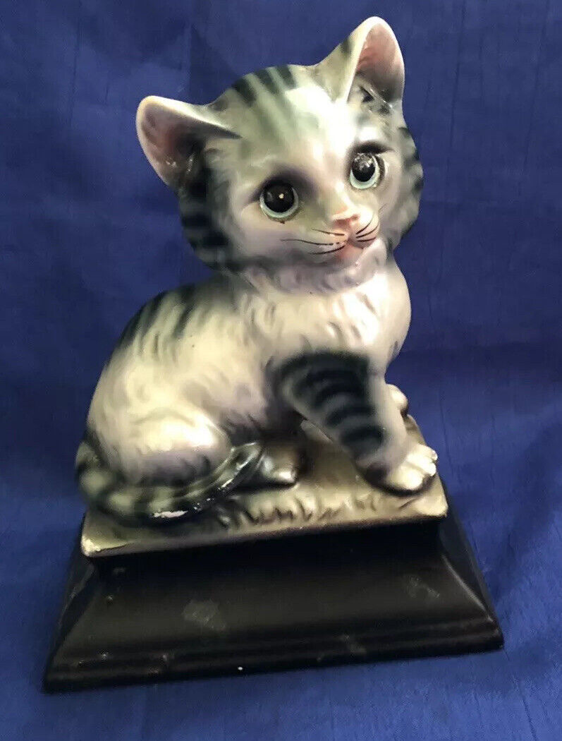 Antique Vintage Porcelain Cat Figurine Kitty Animal Statue Green Eyed Kitten