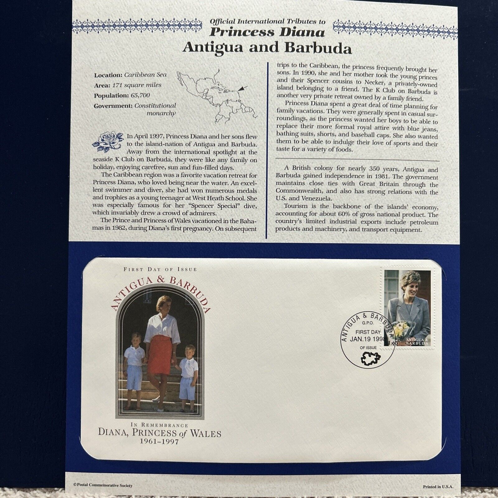 Official Intl Tributes to Princess Diana First Day Issue Stamp ANTIGUA & BARBUDA