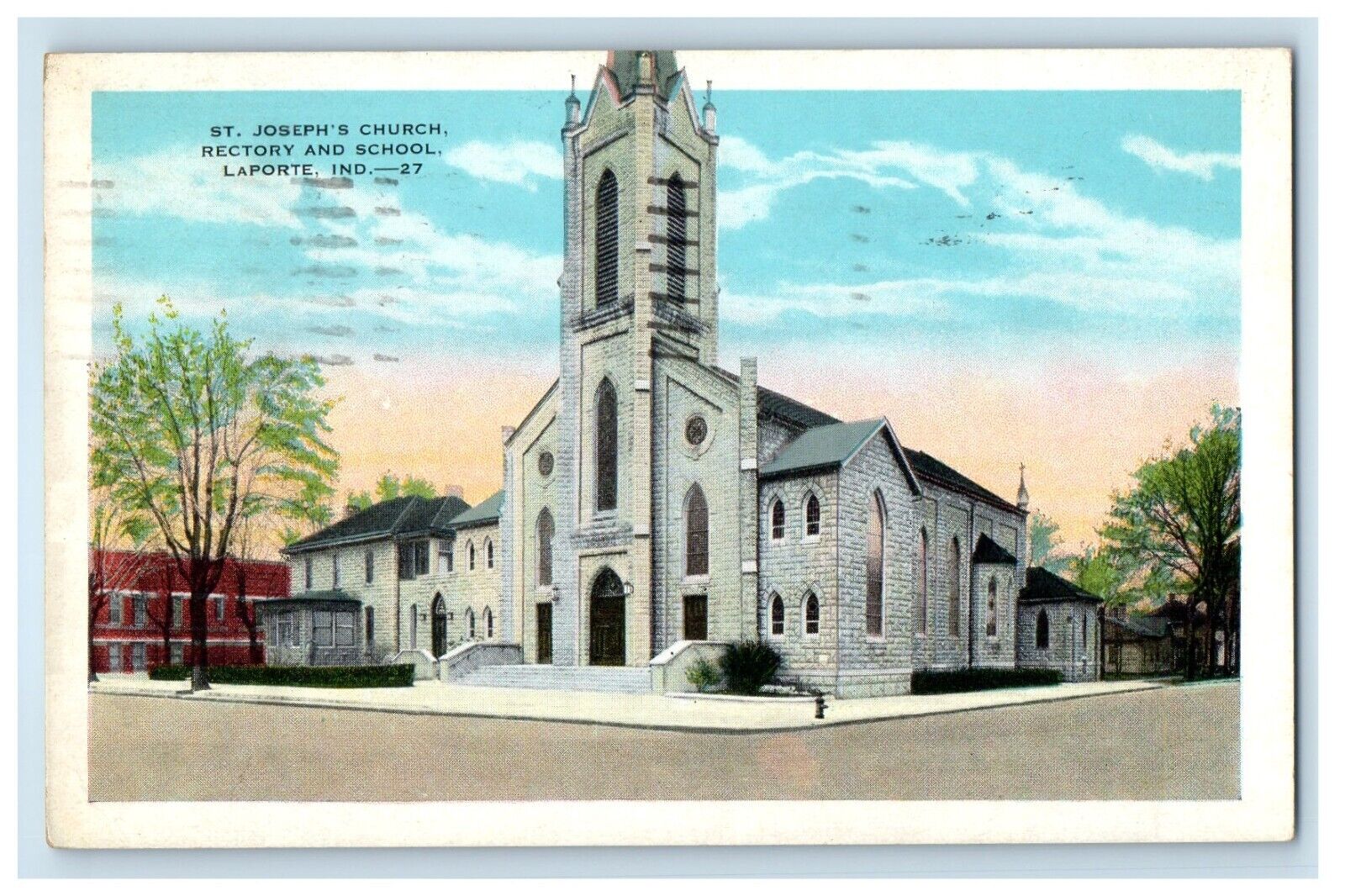 1938 St. Joseph's Church Rectory School Laporte Indiana IN Vintage Postcard