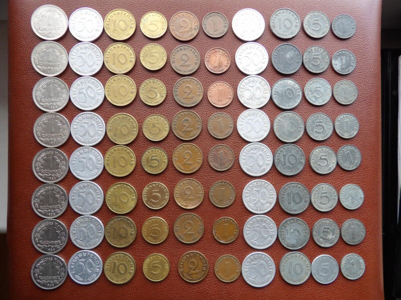 Germany 1935 -1942 NAZI Swastika 1,2,5,10,50 and 1 mark Pfennig 10 Coins 