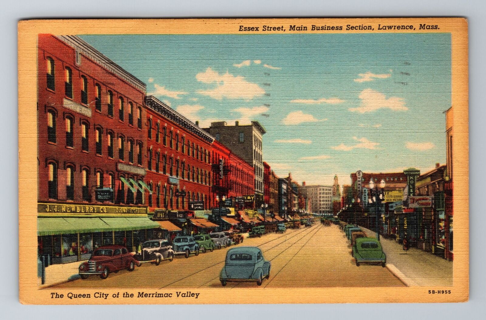 Lawrence MA-Massachusetts, Essex Street Business Section Vintage c1946 Postcard