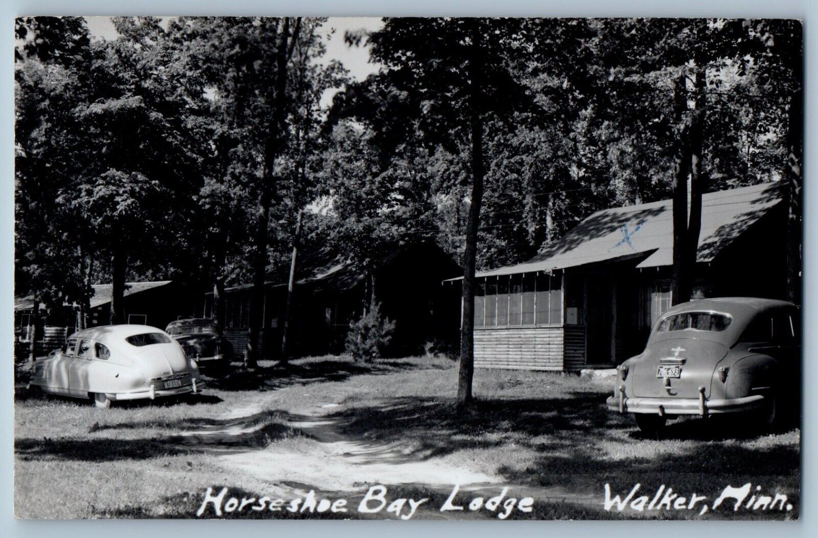 Warren Minnesota MN Postcard RPPC Photo Horseshoe Bay Lodge Cars 1953 Vintage