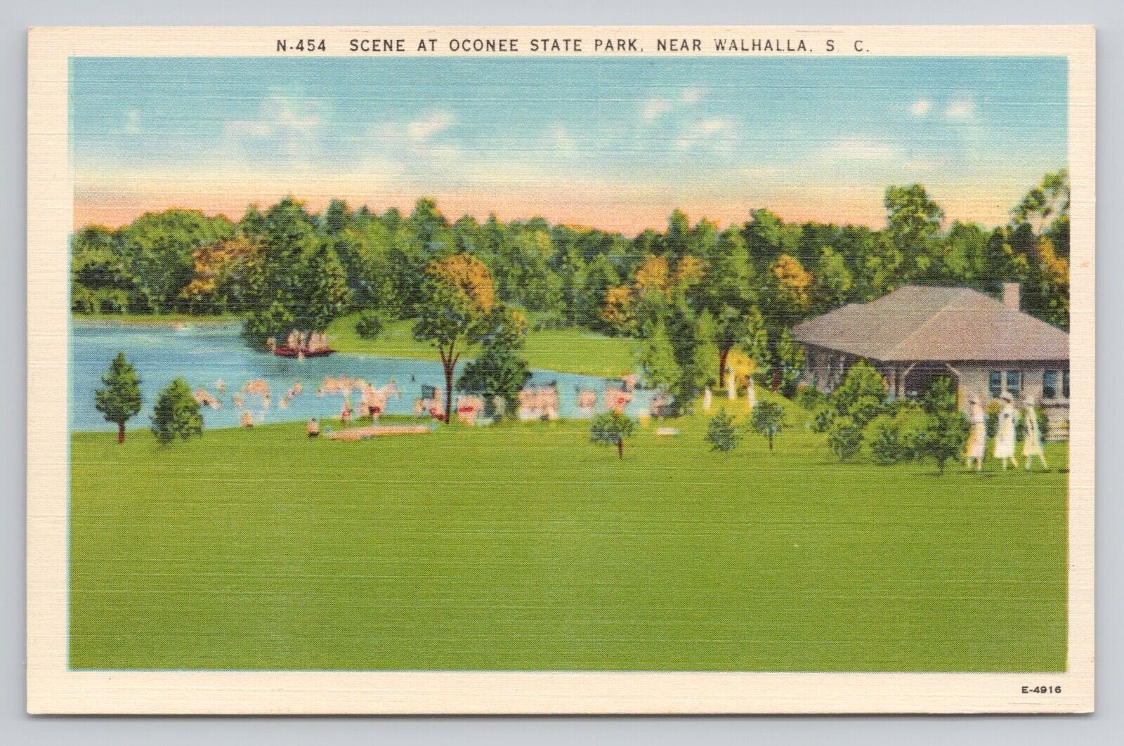 Scene at Oconee State Park Walhalla SC Linen Postcard No 4472