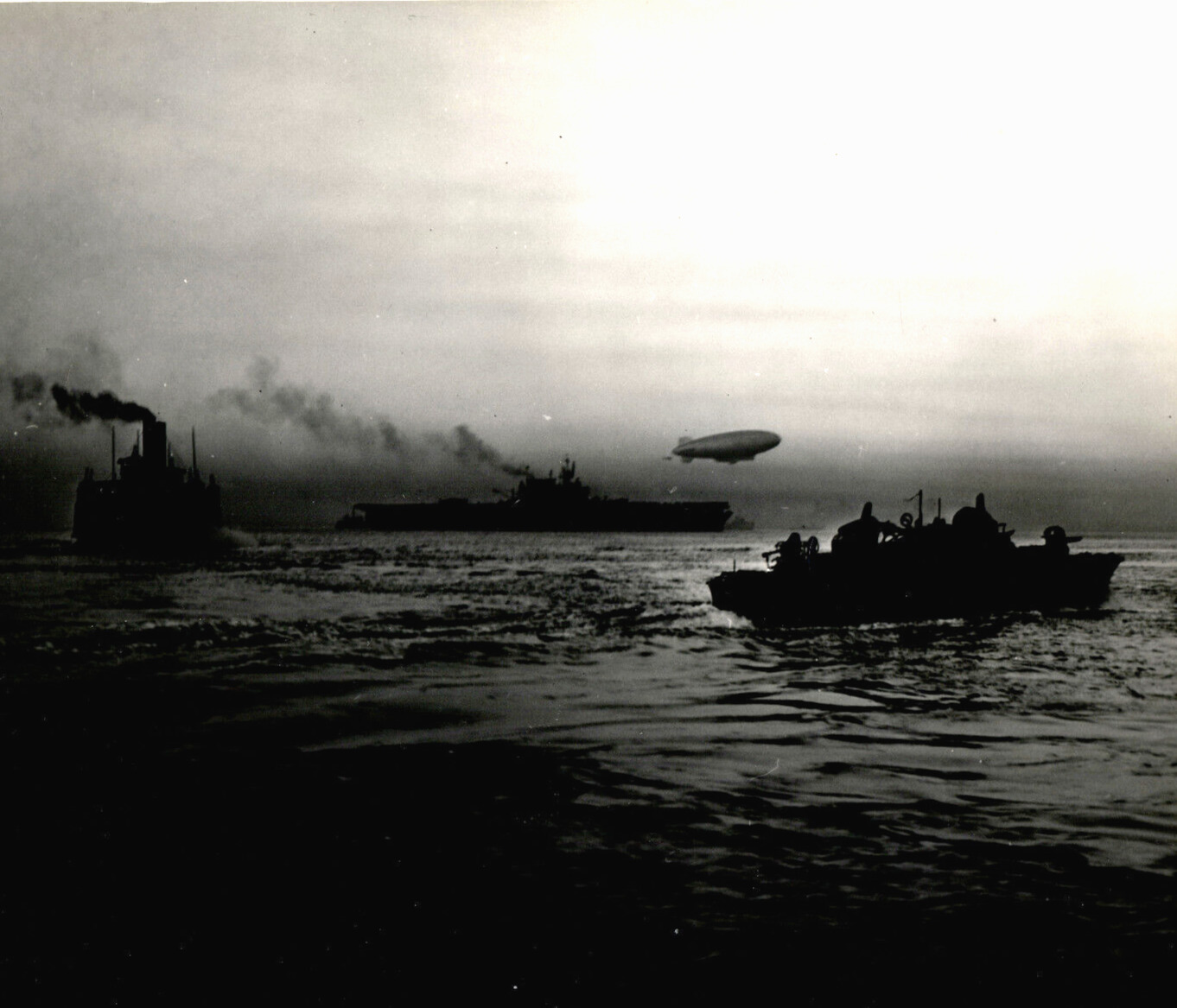 WWII PT Boat Aircraft Carrier Blimp Airship Staten Island Ferry Photograph