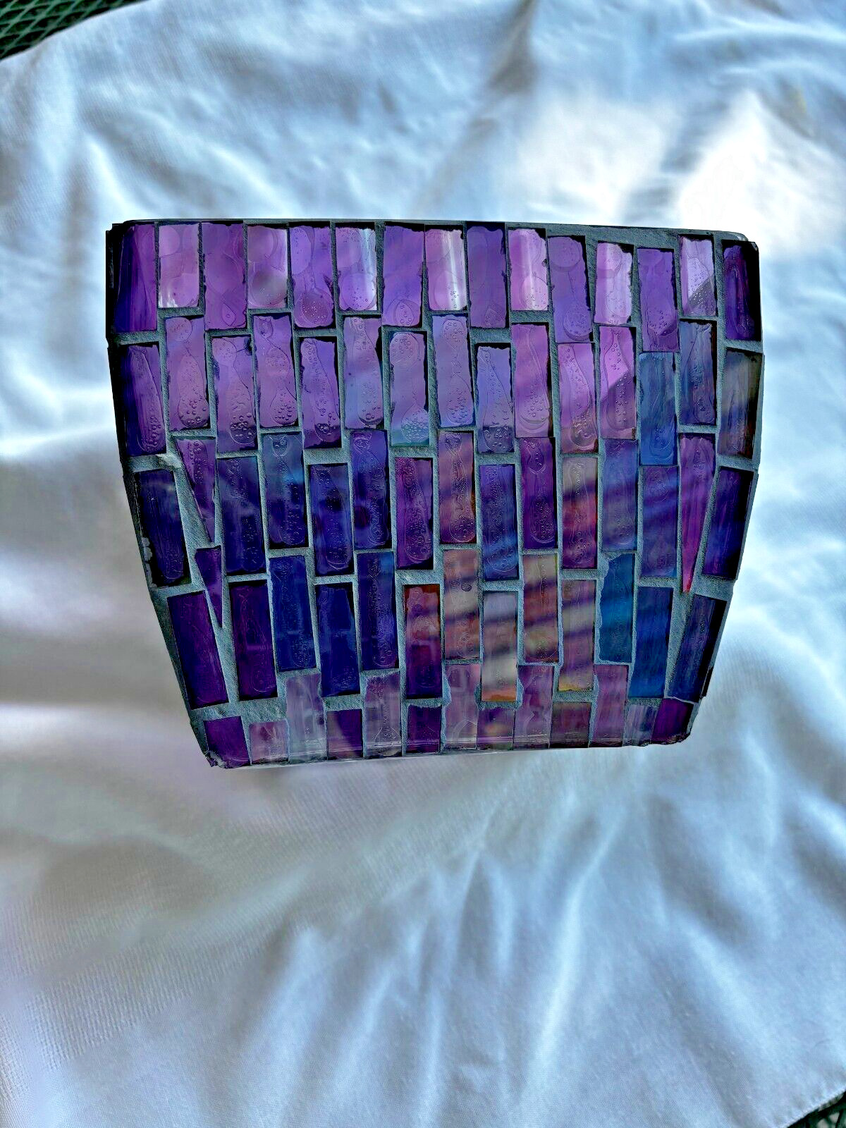 Purple Iridescent Mirrored Mosaic Glass Vase Bowl 7\