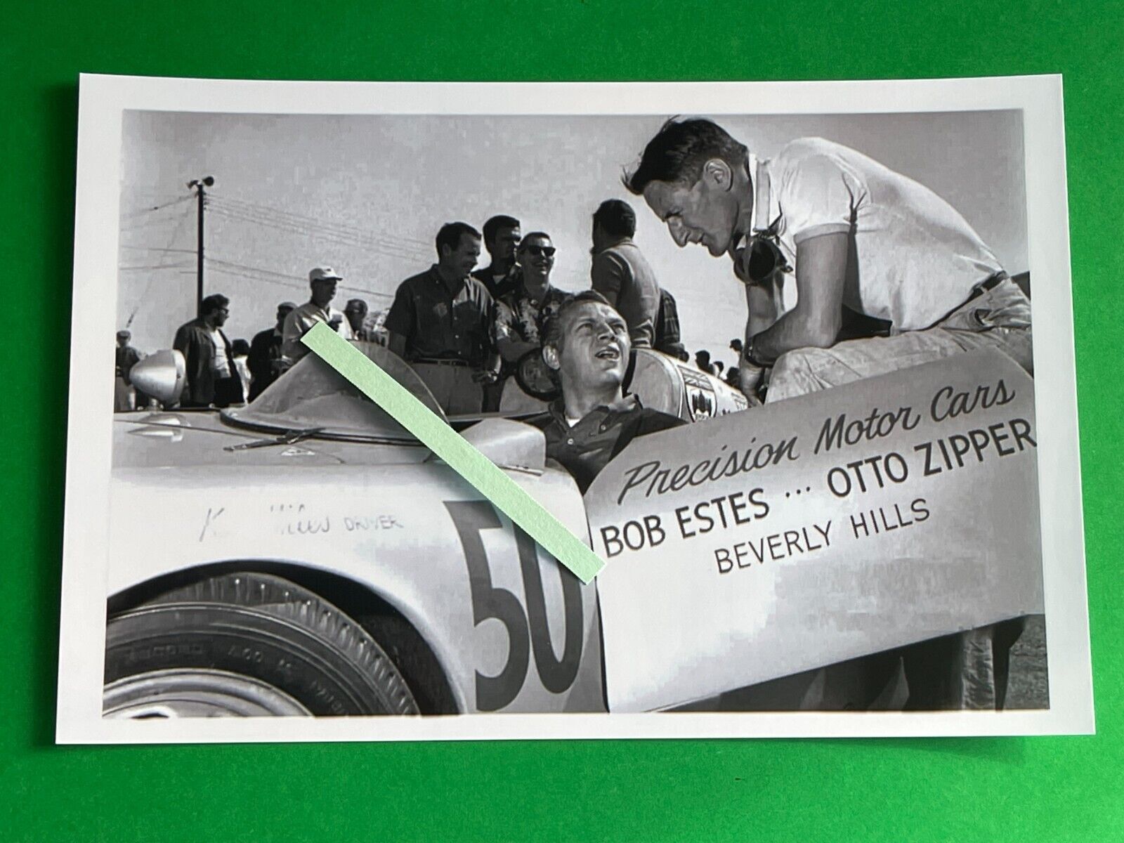 Found 4X6 PHOTO of Old Ken Miles & Steve McQueen in Porsche Race Car