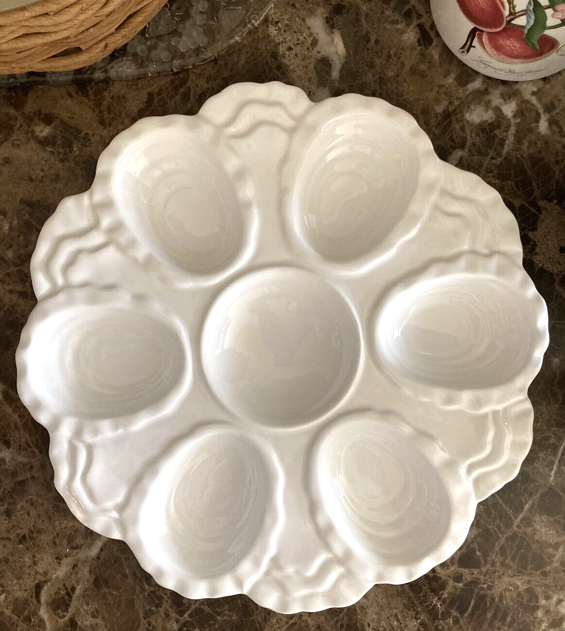 Sur La Table 1972 Oyster Plate Tray Vintage White Wave Shell Wells & Dip Rare