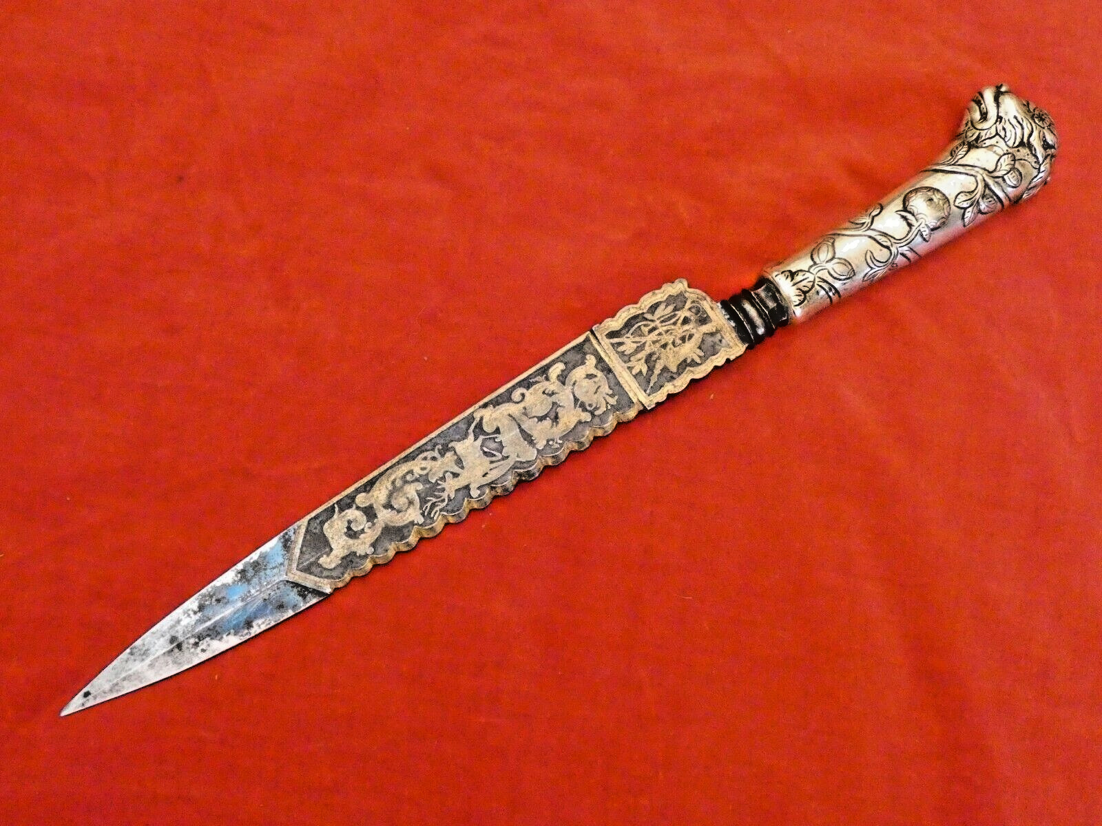 EXCEPTIONAL ANTIQUE HUNTING DAGGER KNIFE FANTASTIC QUALITY BLUE GOLD BLADE sword