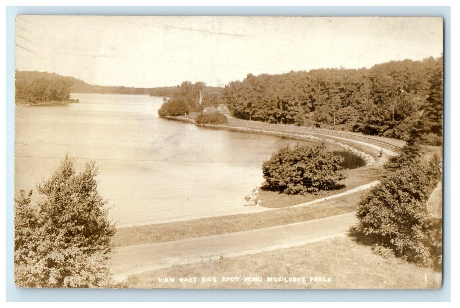 1915 View East Side Spot Pond Middlesex Fells MA RPPC Photo Antique Postcard