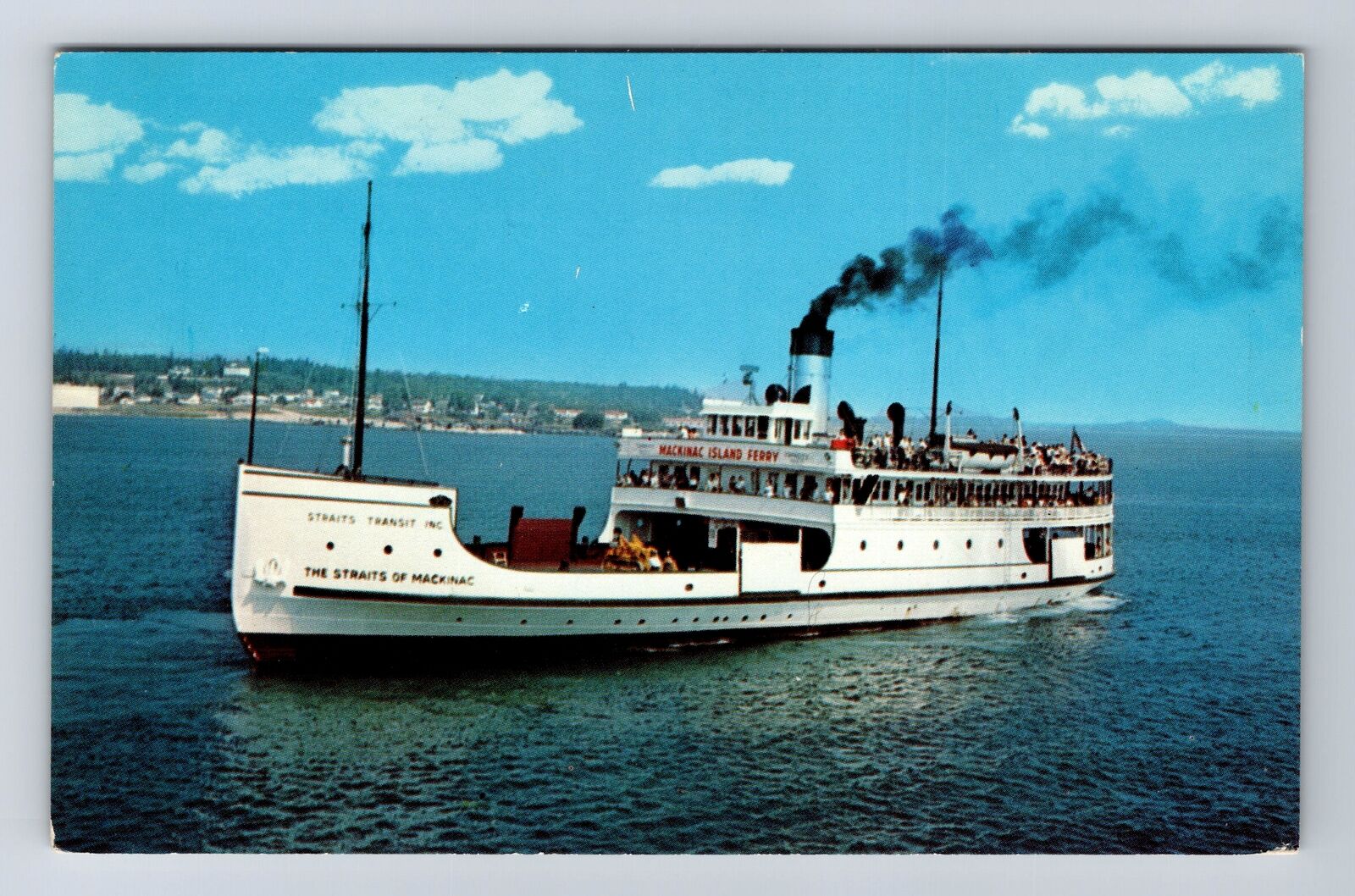 Mackinaw City MI-Michigan, Straits Of Mackinac Boat, Antique, Vintage Postcard