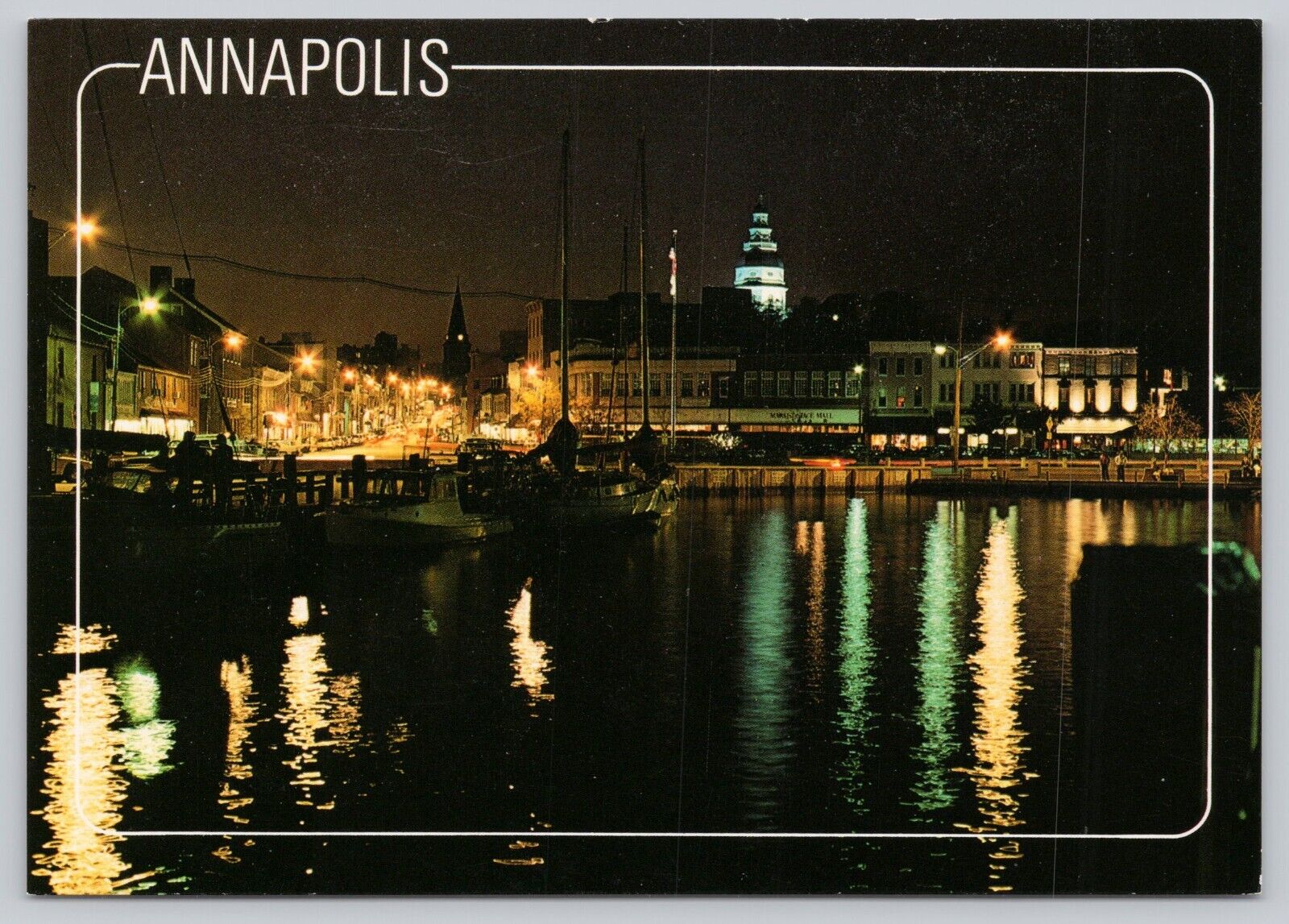 Night View of the Annapolis Waterfront, Annapolis MD Maryland 4x6 Postcard
