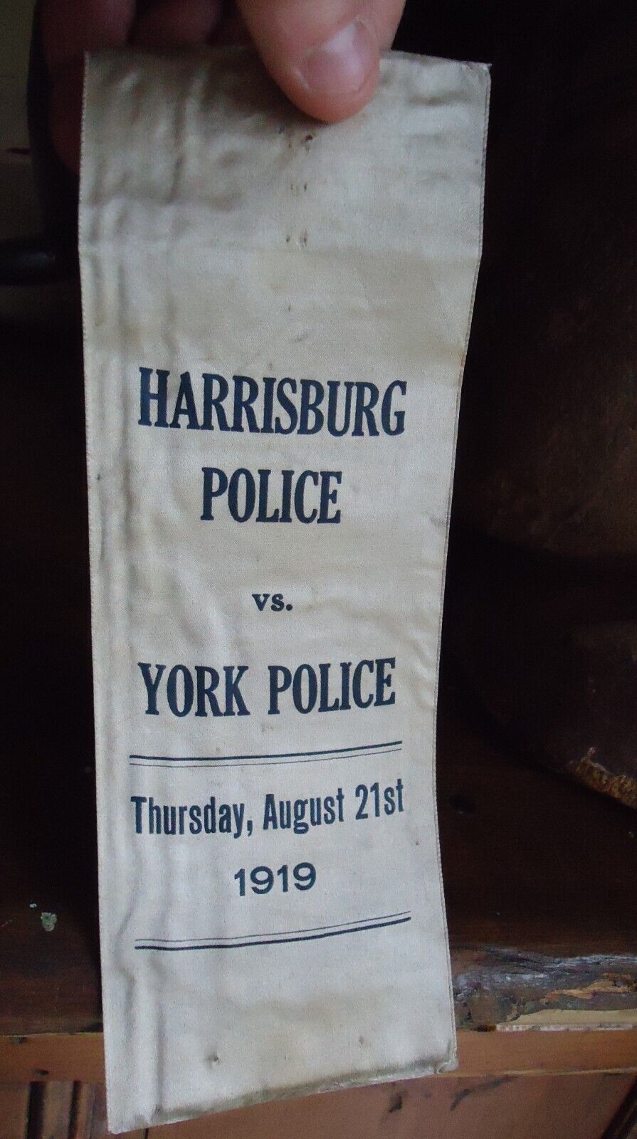 Antique Ribbon Harrisburg Police vs York Police 1919 ( Baseball Game )