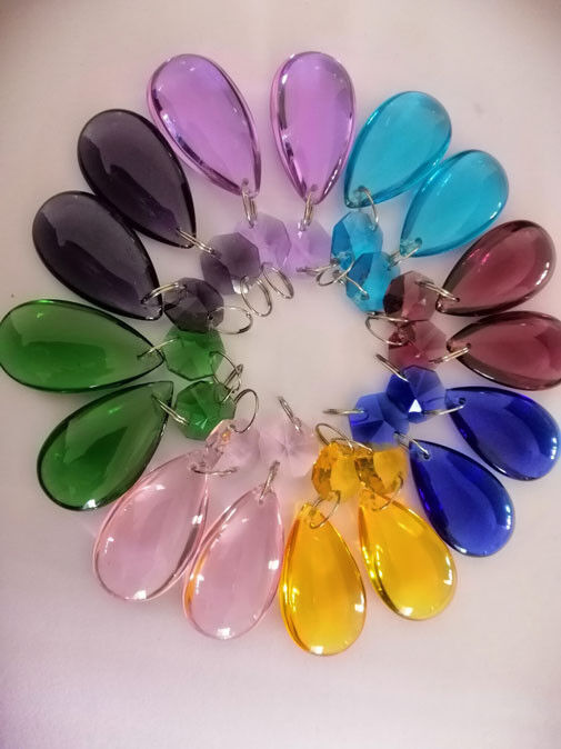 16pcs/set 38mm Colorful Crystal Water Drop Pendants With 1 Octagon Beads