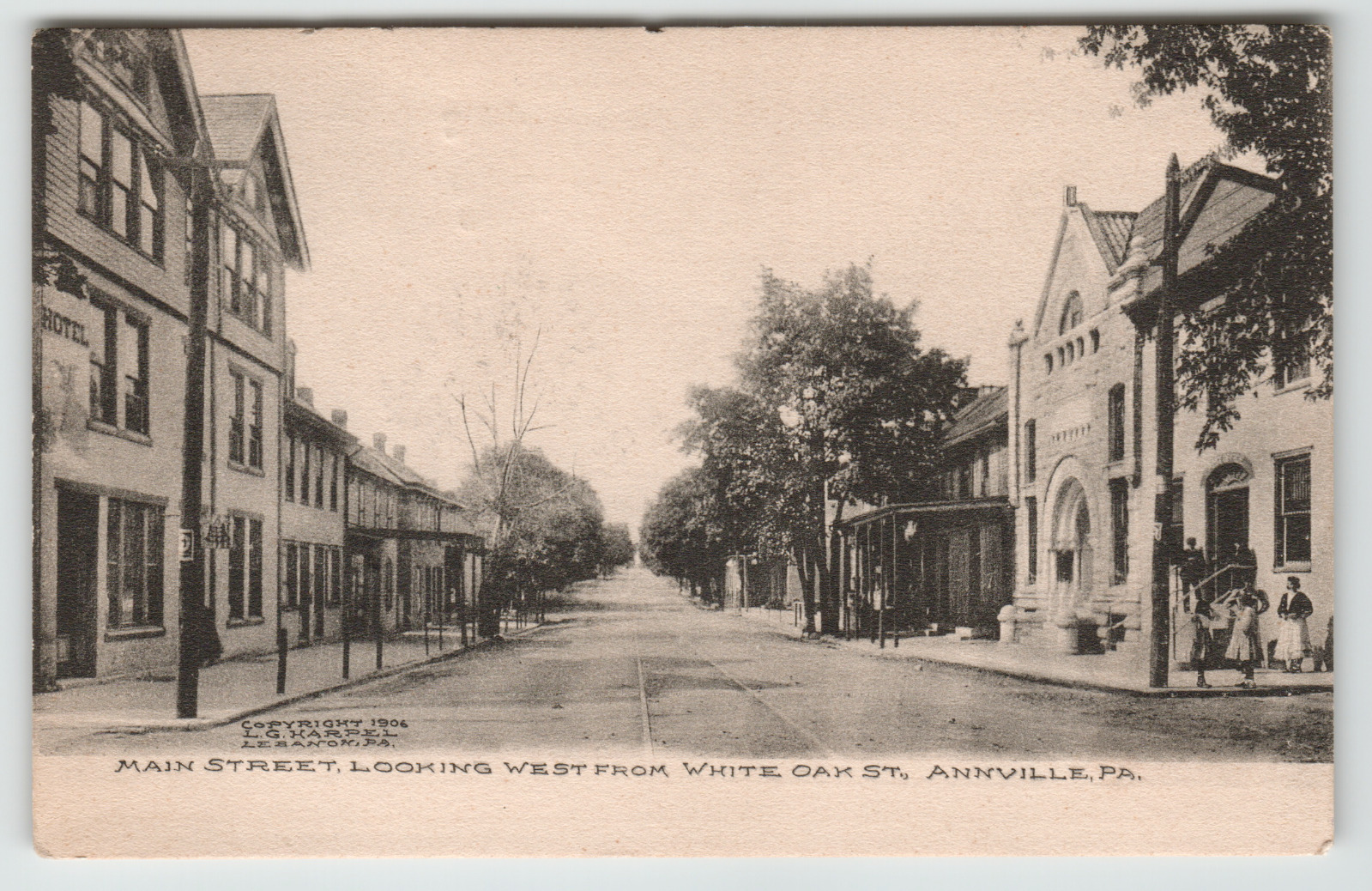 Postcard 1908 Main Street Looking West from White Oak Street in Annville, PA.