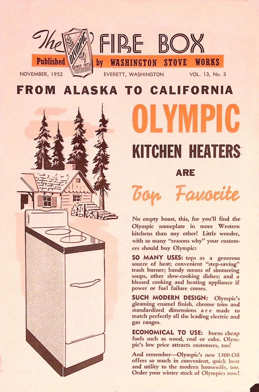The Fire Box Magazine November 1952 Olympic Kitchen Heat Washington Stove Works