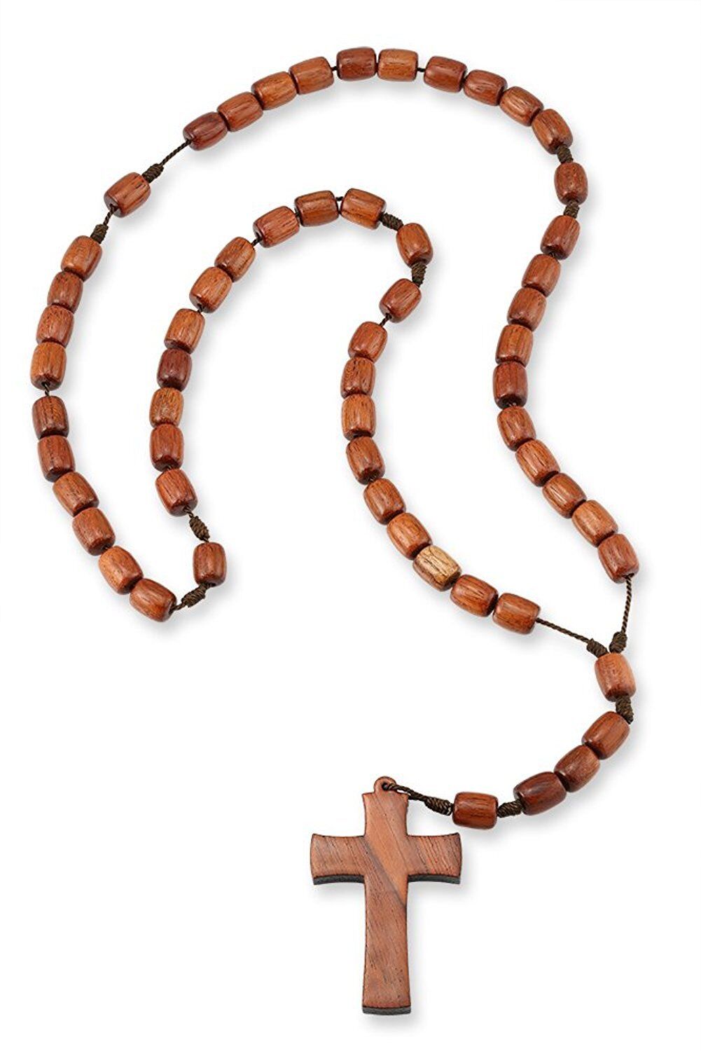 Brown Jatoba Wooden Beads Catholic Rosary Necklace with Cross Crucifix, 21 Inch