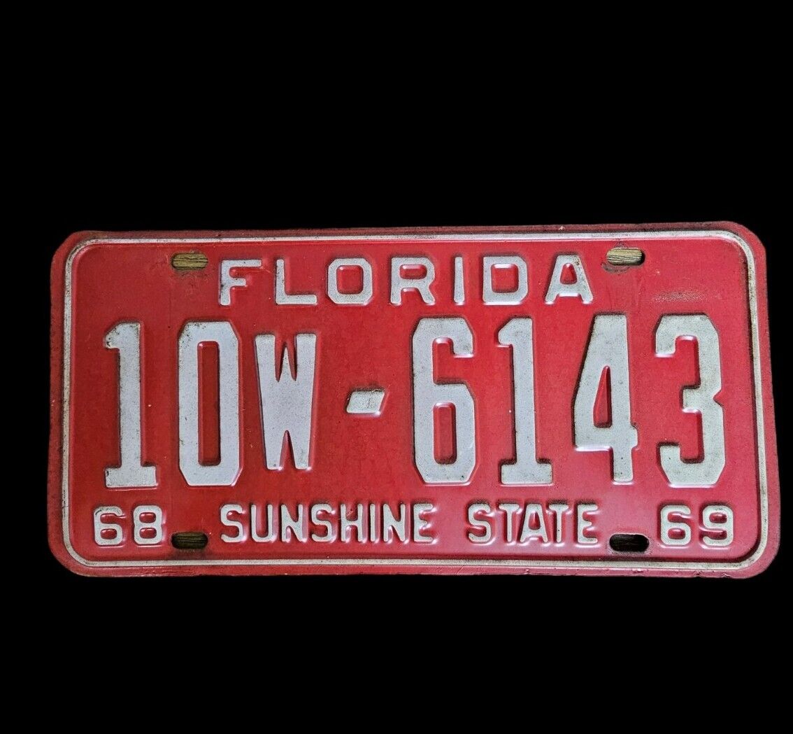 Original 1968 1969 Vintage Florida License Plate Tag Red/White