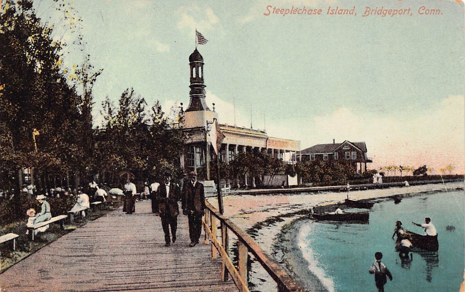 Bridgeport CT Pleasure Beach Steeplechase Island amusement park Vtg Postcard C52