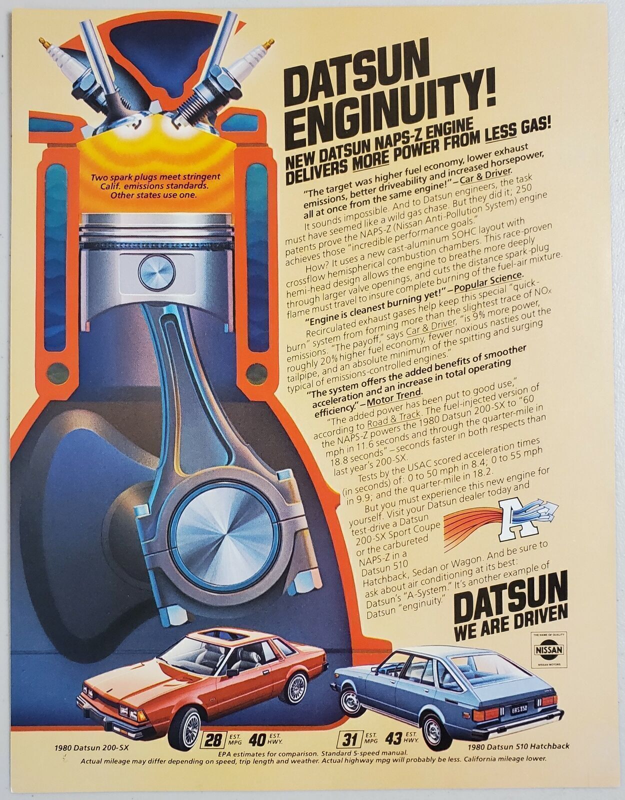 1993 Print Ad Datsun 200-SX & 510 Hatchback Cars Enginuity