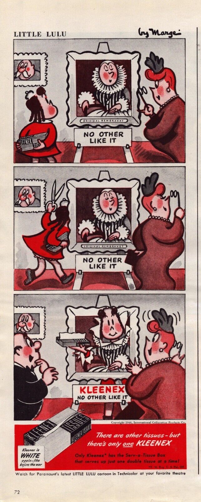1946 Kleenex Tissues Print Ad Little Lulu Comic