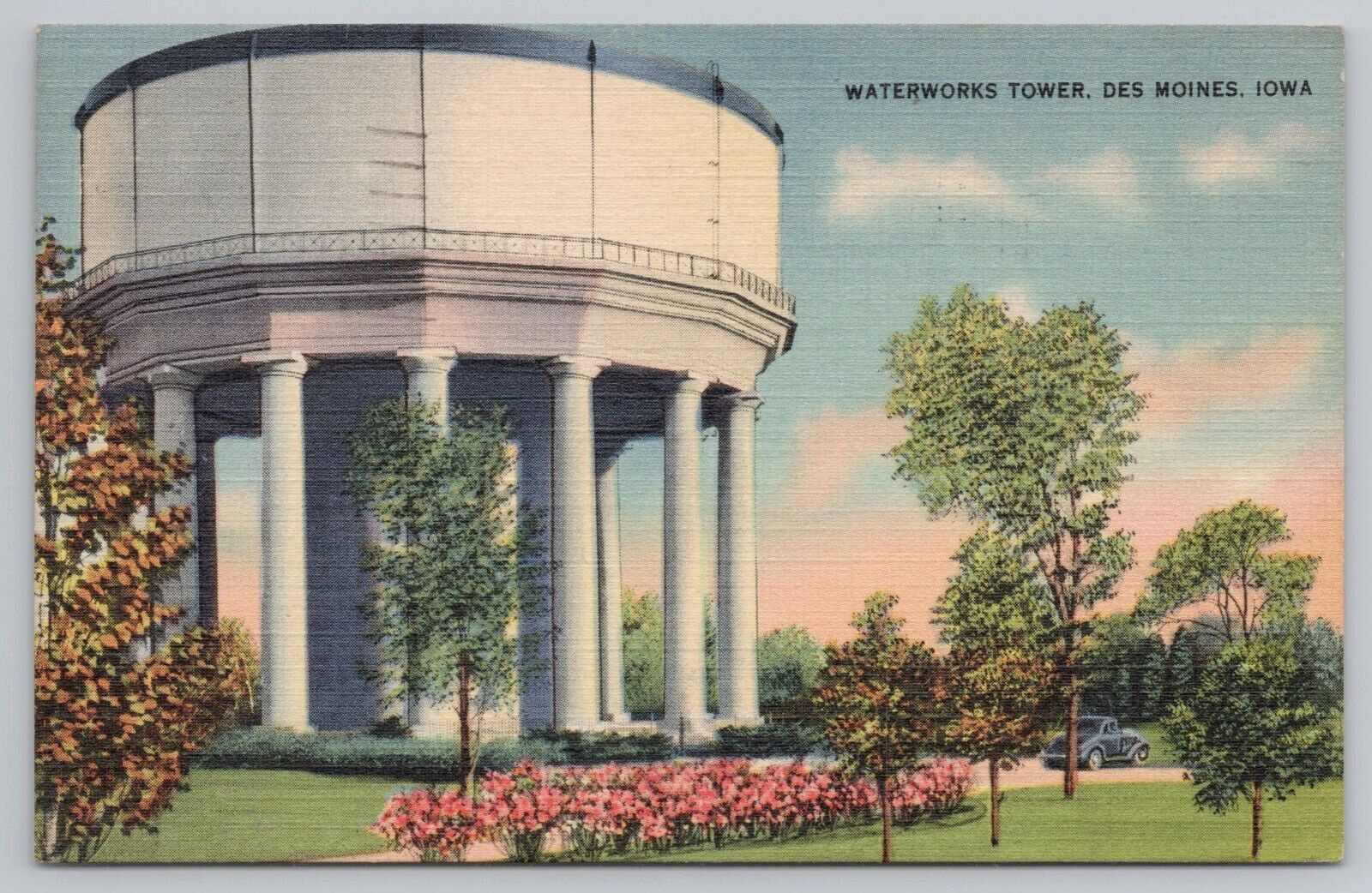 Postcard Des Moines Iowa Waterworks Tower c1944 Linen Posted