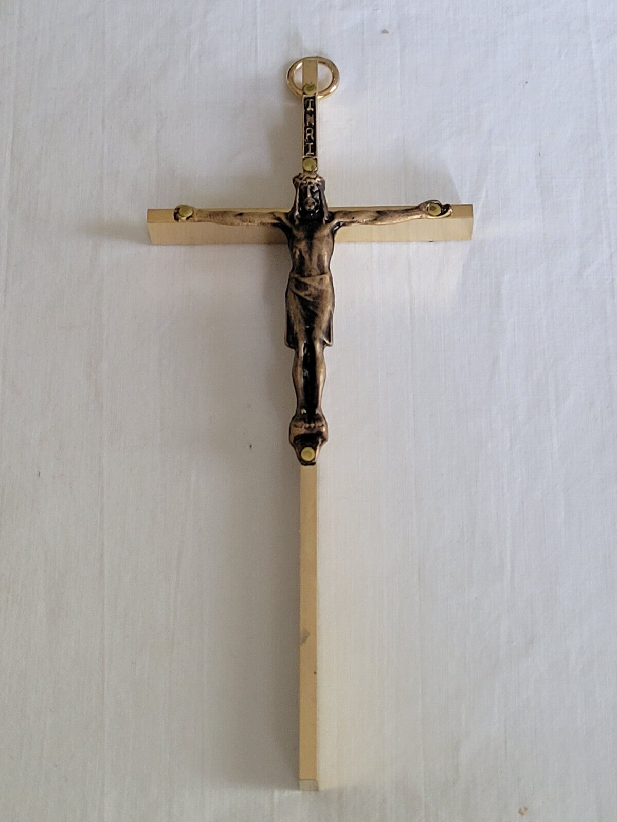 Vintage Christian Brass Wall Hanging Crucifix Cross Jesus INRI 6\