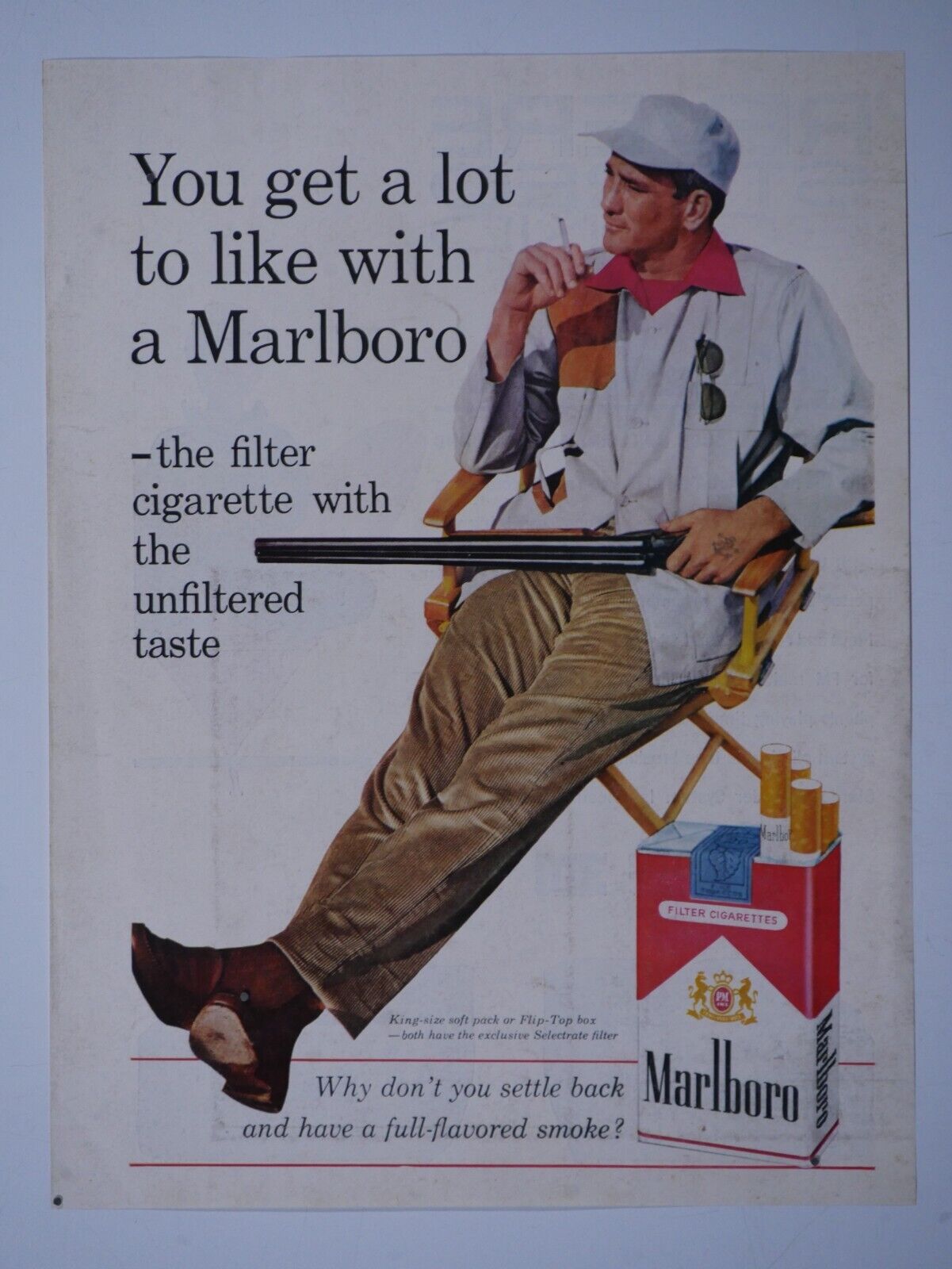 Marlboro Man Shotgun Vintage 1958 Original Print Ad 8 x 11