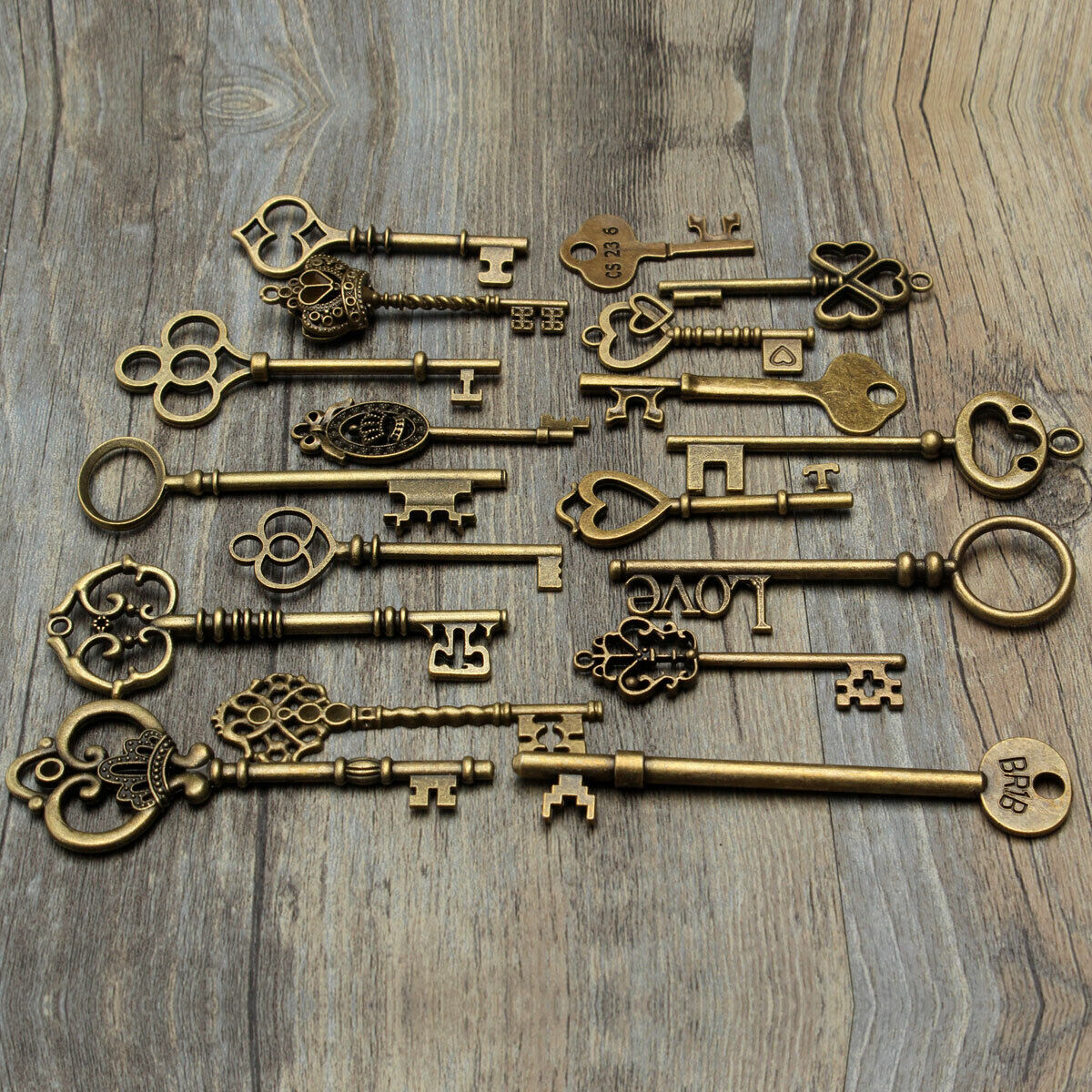 18pcs/set Antique Vintage Old Look Bronze Skeleton Keys Fancy Heart Bow Pendan