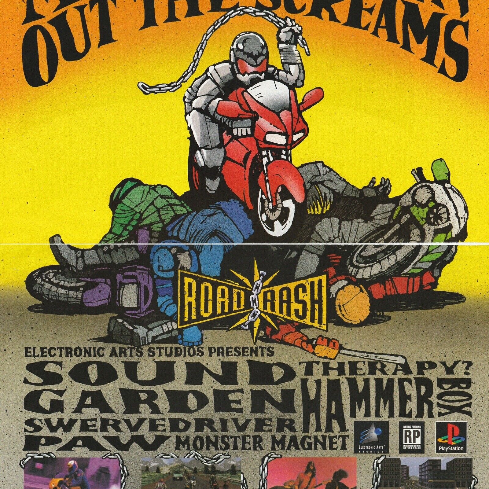1995 Road Rash Motorcycle PS1 Vintage Gaming 2-Pg Print Ad/Poster 27x42cm NEX11