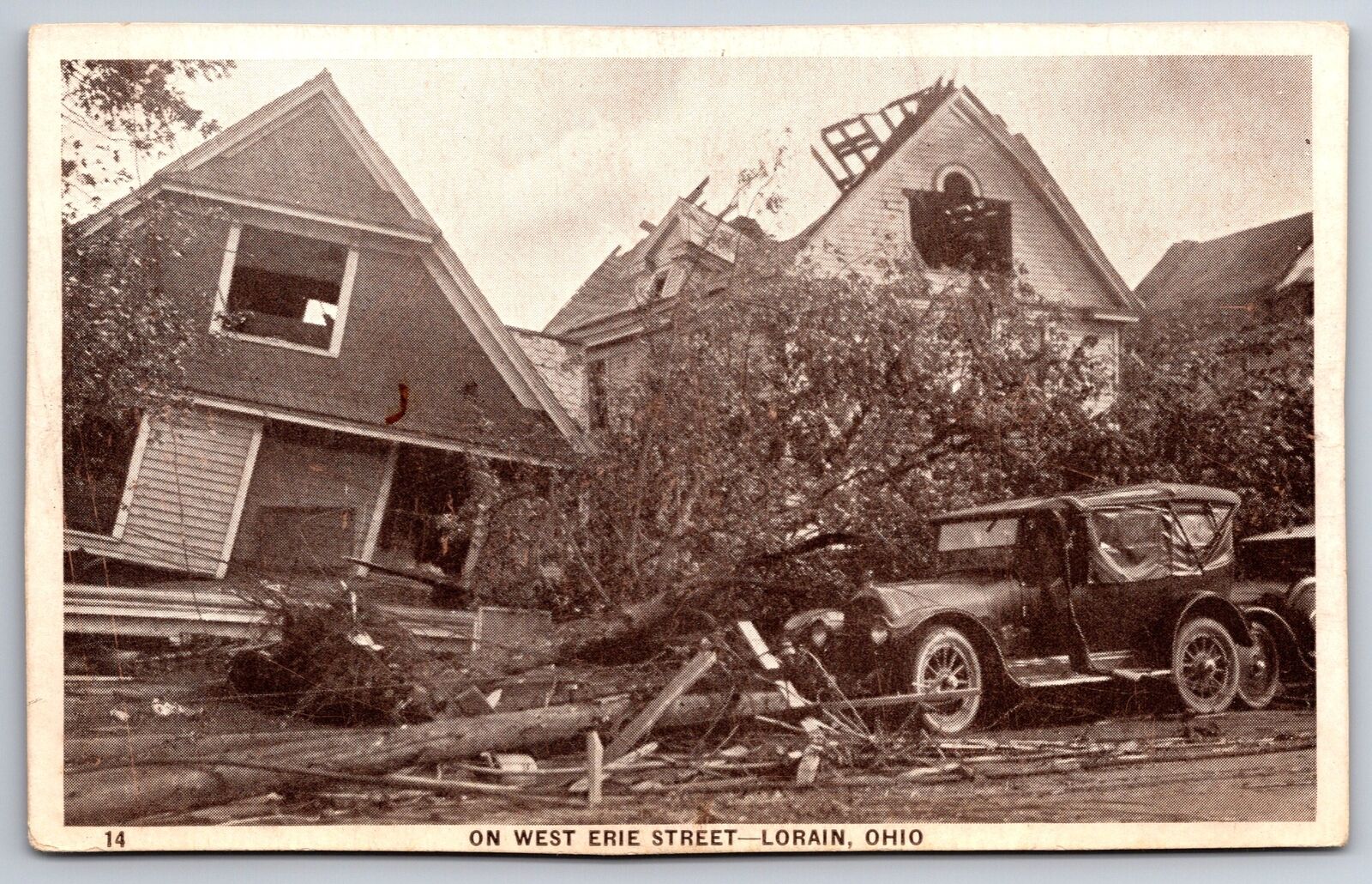 Lorain Ohio~Roof Torn Off by Tornado~Home Off Foundation~Trees Uprooted~1924 B&W
