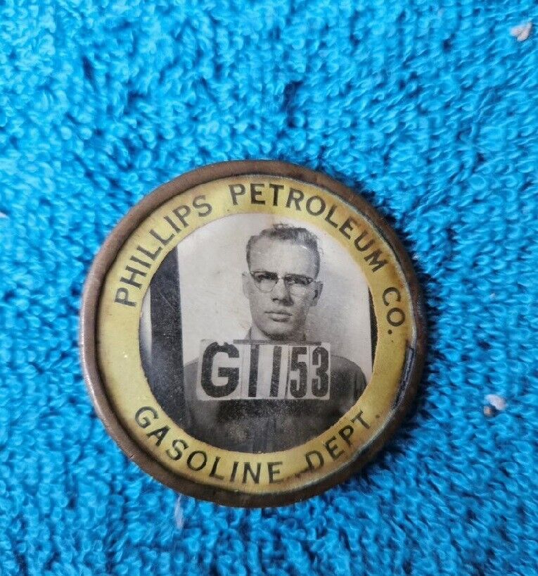 VINTAGE: PHILLIPS PETROLEUM CO. Employee ID Photo Badge (Gasoline Dept) ~ 1930s?