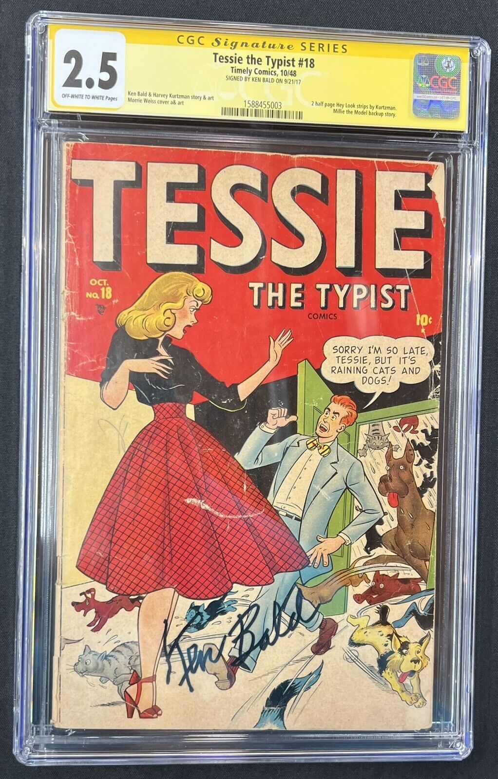 Tessie The Typist #18 CGC 2.5 Signed Ken Bald  Pre-Code Romance