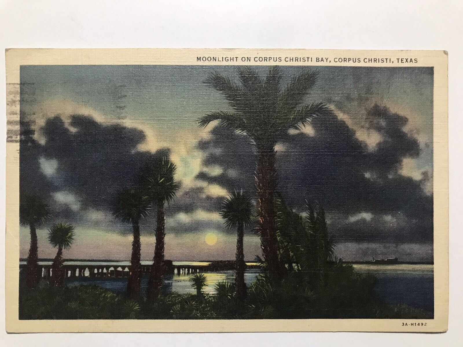 1939 Moonlight On Corpus Christi Bay Corpus Christi Texas Postcard