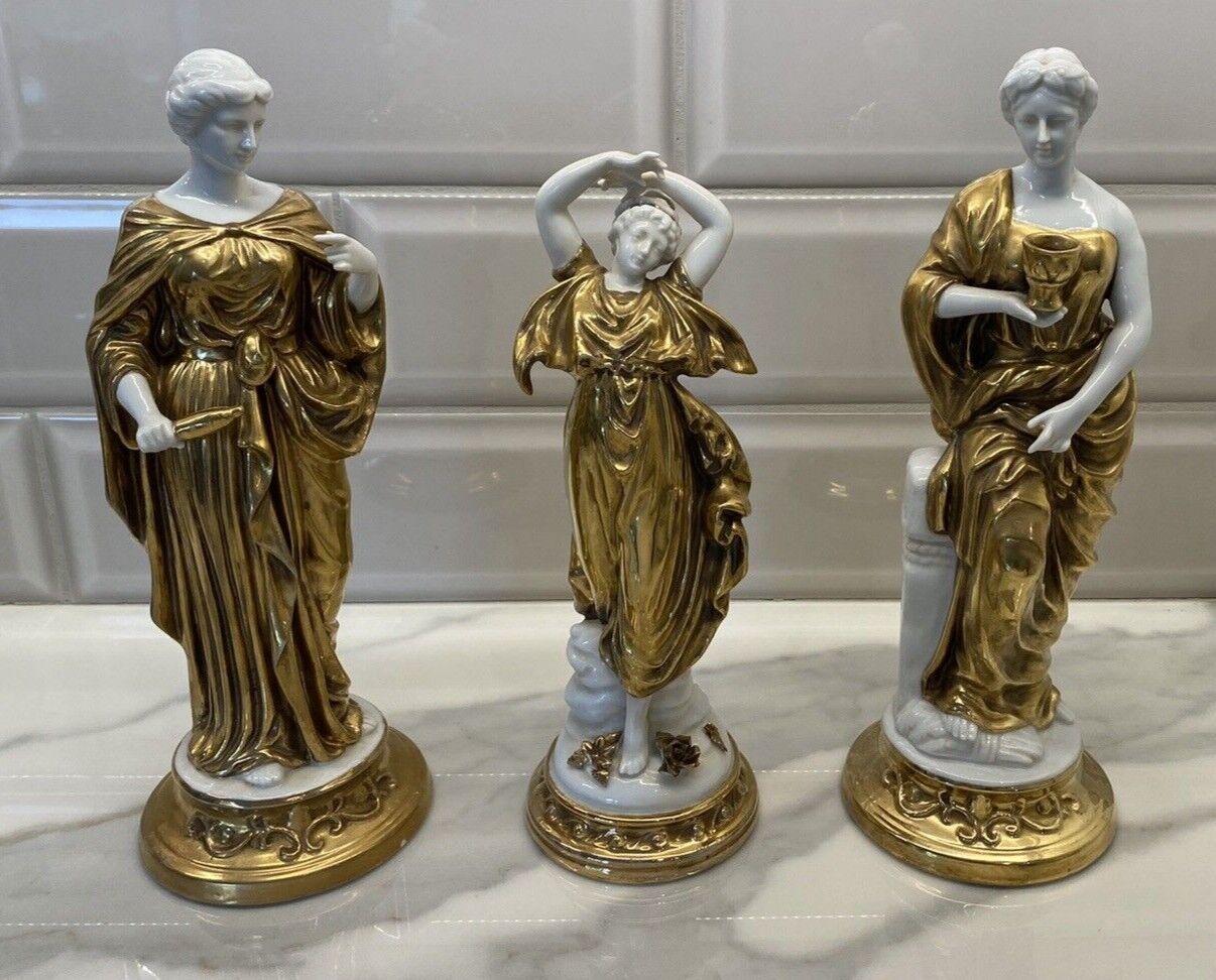 Antique  Italian Neoclassical Capodimonte Replica Three Female Figurines