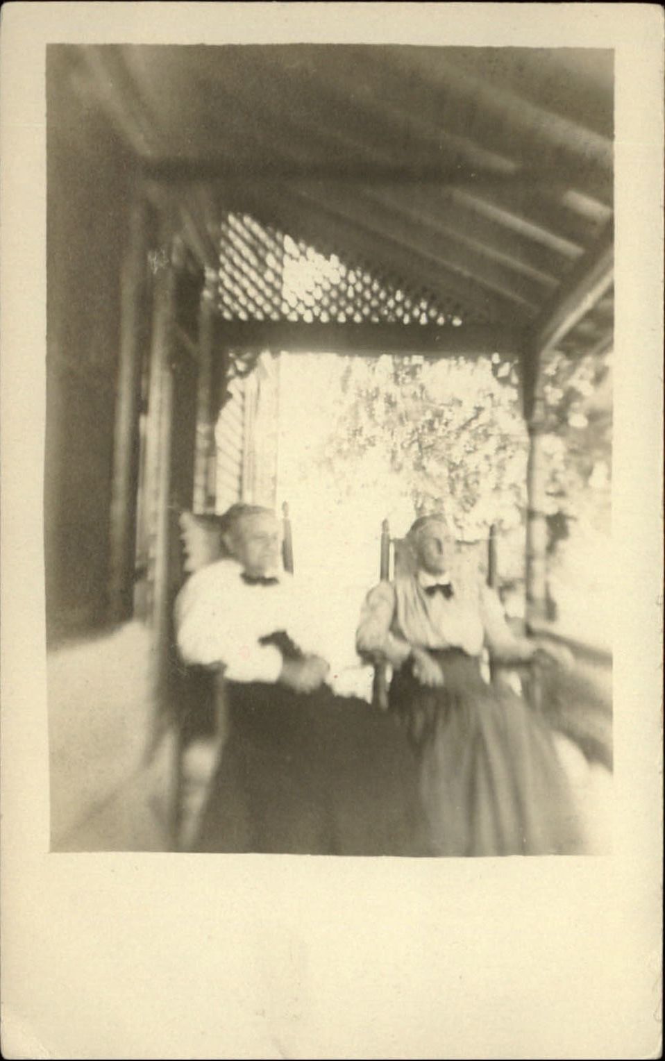 RPPC Two old ladies on porch in rocking chairs ~ 1907-1914 real photo postcard