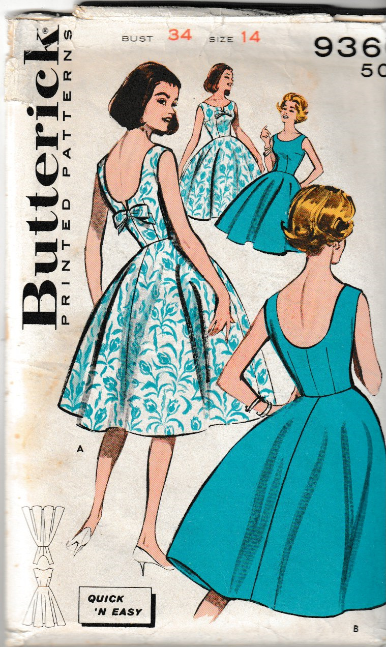 Butterick 9366; ca. 1960; Misses' Quick 'N Easy Scooped Back Dress, Size 14 B34